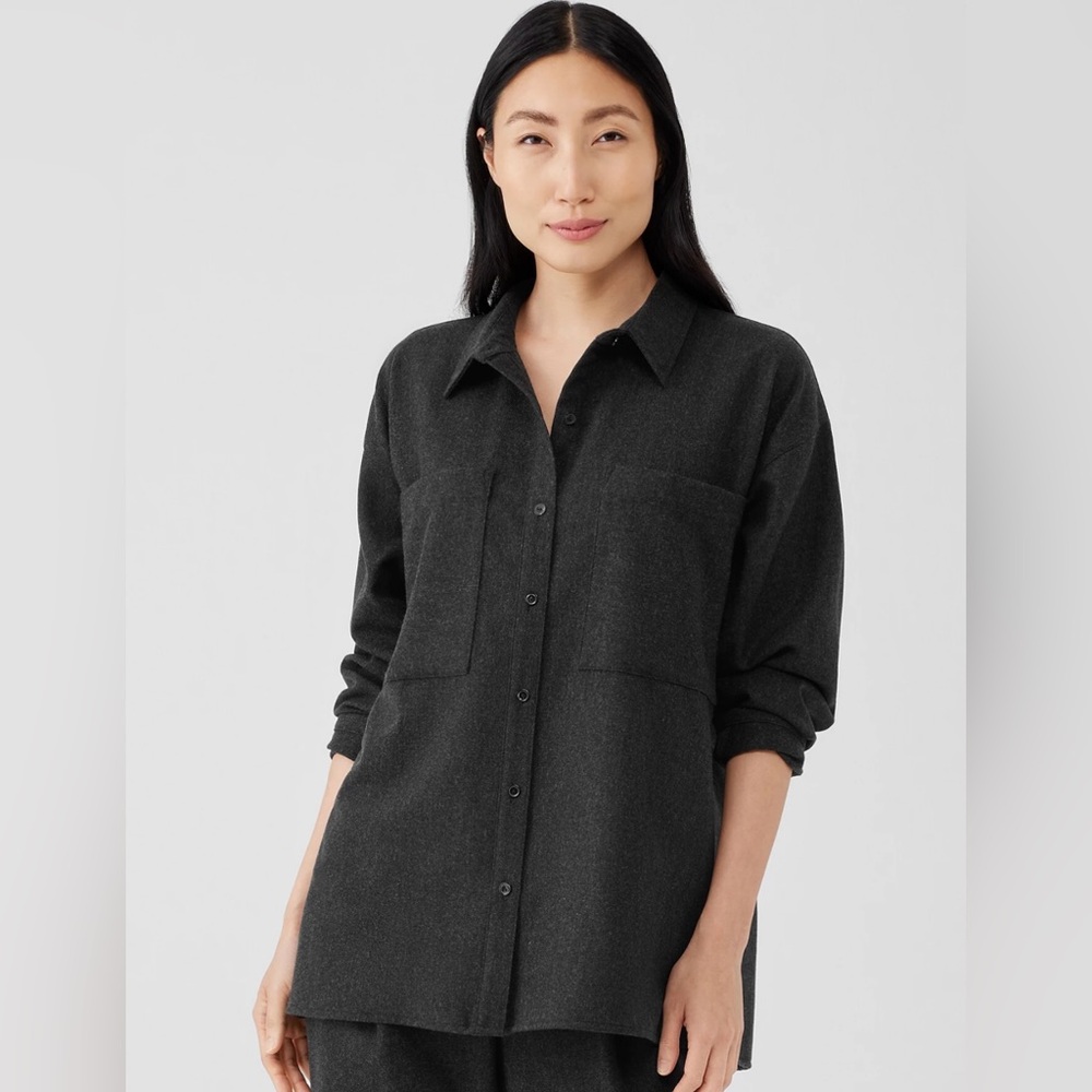 Eileen Fisher melange Charcoal wool shirt, shacket, XS, beautiful
